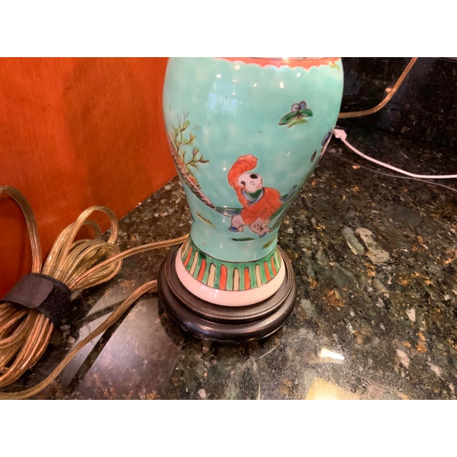 1930s 1930s Colorful Chinoiserie Porcelain Figural Petite Lamp (Shade Not Included) For Sale - Image 5 of 8