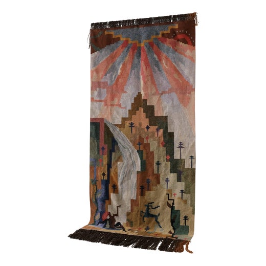 Vintage Swedish Wool Wall Tapestry by Carl Edvin Svensson, 1930s For Sale