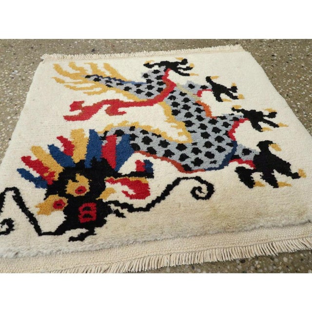 Art Deco Galerie Shabab Collection Mid-20th Century Handmade Chinese Art Deco Pictorial Dragon Throw Rug For Sale - Image 3 of 4