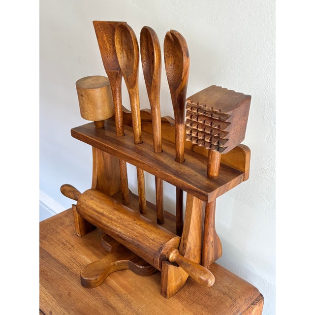 Wood Late 20th Century Workshop-Made Wooden Utensils With Holder - 9 Pieces For Sale - Image 7 of 8