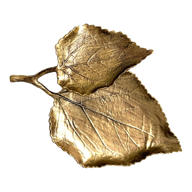 Vintage Gold Metal Leaf Tray For Sale