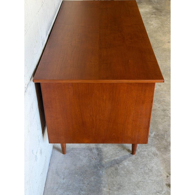 Teak Executive Desk With Inset Handles Danish Mid-Century Modern 1960s For Sale - Image 9 of 11