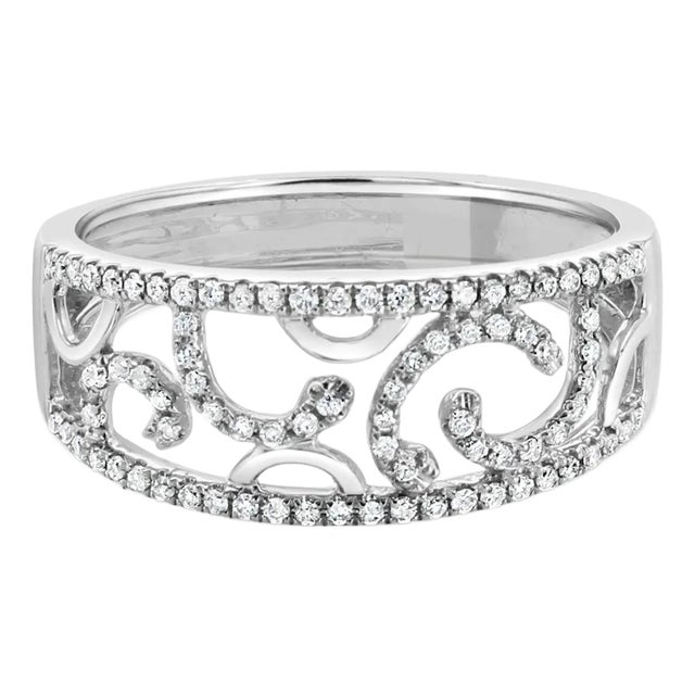 Antique Style Diamond Ring 18k White Gold, Size 8.5 For Sale