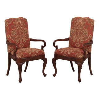 Pair of Henredon Mahogany Tapestry Upholstered Open Armchairs For Sale