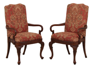 Pair of Henredon Mahogany Tapestry Upholstered Open Armchairs