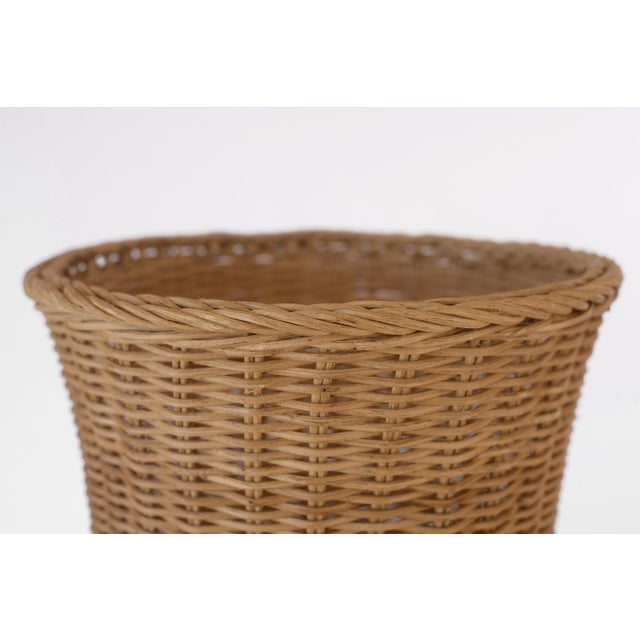 Vintage Boho Wicker Rattan Pedestal Plant Stand For Sale - Image 9 of 12
