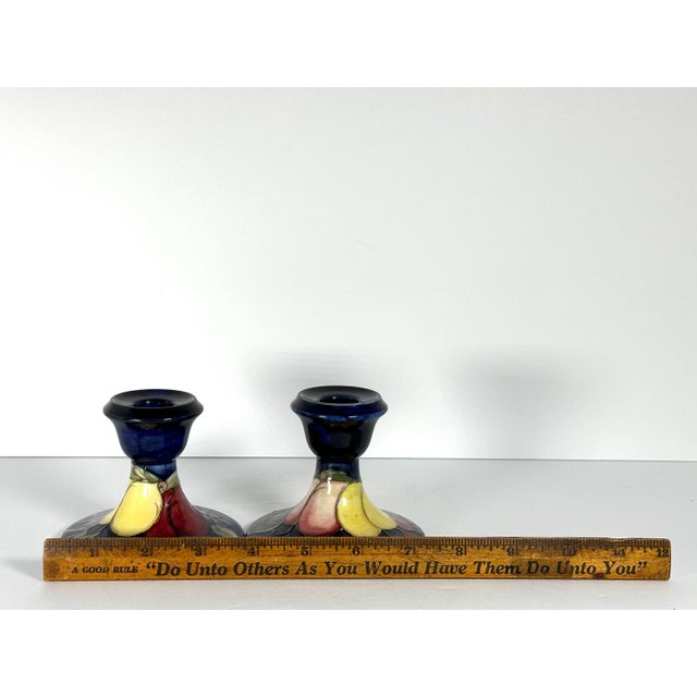 Moorcroft Wisteria Pottery Candlestick Holders Pair c. 1930s For Sale - Image 10 of 10