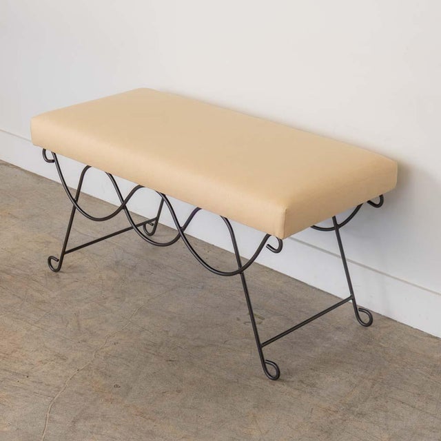 Panoplie Iron Double Loop Bench, Yellow Linen For Sale - Image 4 of 13