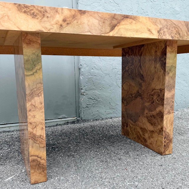 Brown Vintage Postmodern Burlwood Laminate Rectangular Dining Table For Sale - Image 8 of 11