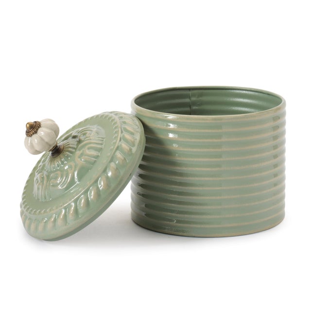 Kenneth Ludwig Chicago Ribbed Metal Canister with Lid 8"H For Sale - Image 4 of 5