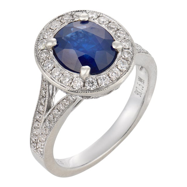 Vintage Gia 2.00 Carat Sapphire Diamond 14k White Gold Ring, Size 6.5 For Sale