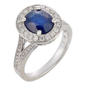 Vintage Gia 2.00 Carat Sapphire Diamond 14k White Gold Ring, Size 6.5