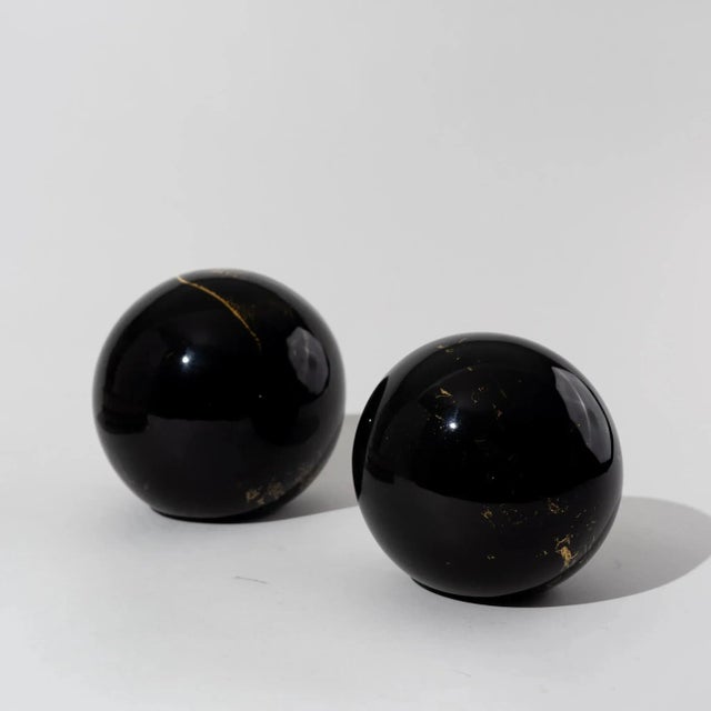 Vintage Black and Gold Ceramic Globes - a Pair For Sale - Image 10 of 12