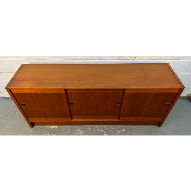 Brown Vintage Danish Teak Sliding Door Credenza For Sale - Image 8 of 18