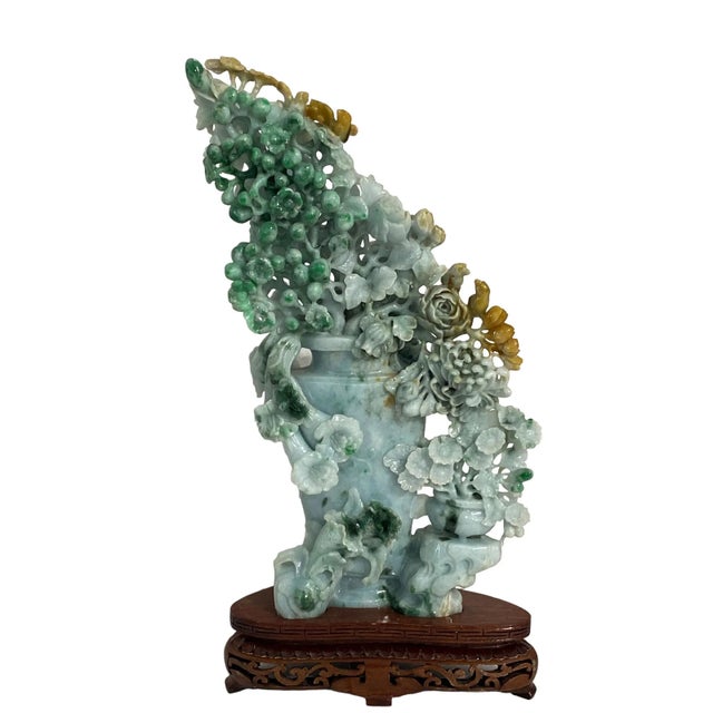 Large Chinoiserie Jadeite Jade Vase W/Peonies Flowers 16" H For Sale - Image 13 of 13