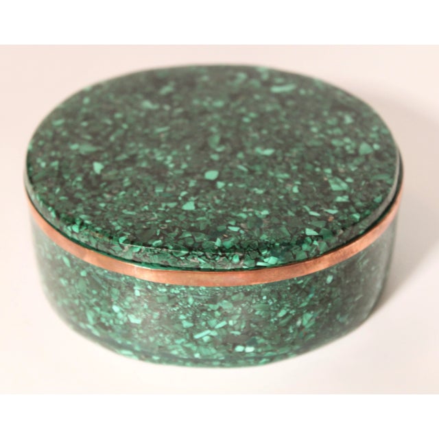 Metal Large Vintage Genuine Malachite Box For Sale - Image 7 of 13