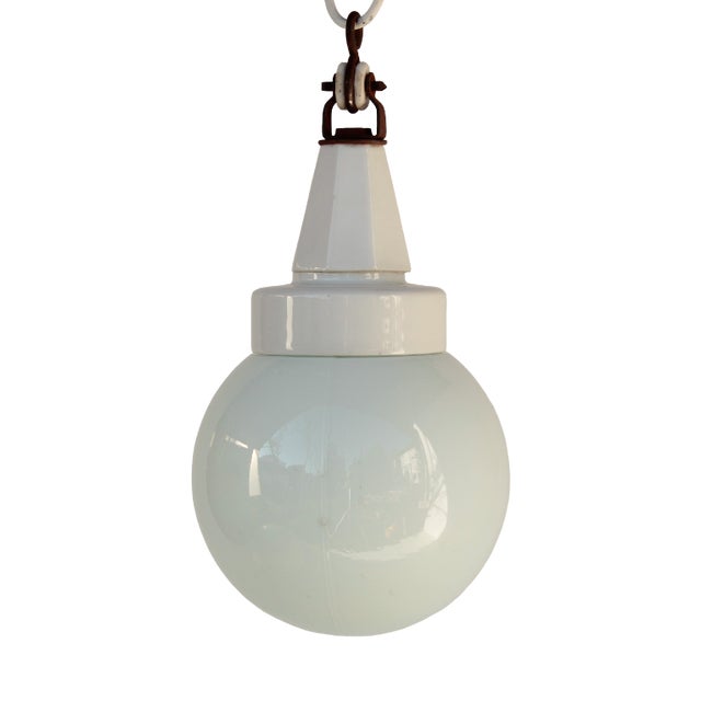 Art Deco Porcelain and Glass Ceiling Light, 1920s For Sale