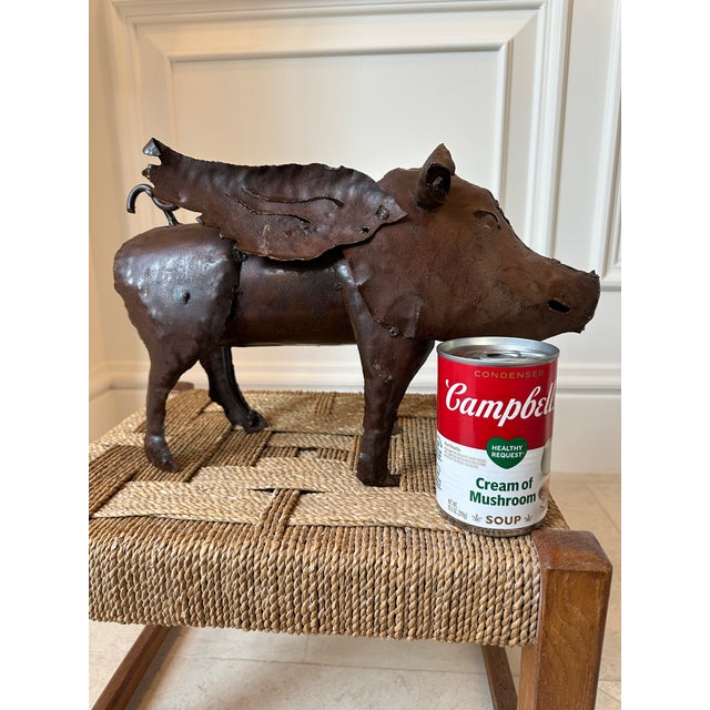 Vintage Brutalist Metal Pig Garden Sculpture. Charming winged pig in a rich bronze tone. Great handmade torchcut and...