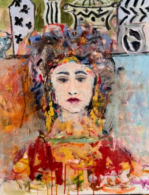Regina Di Colori (Queen of Color) Colorful and Intriguing! An Original Acrylic Painting by Sandy Welch