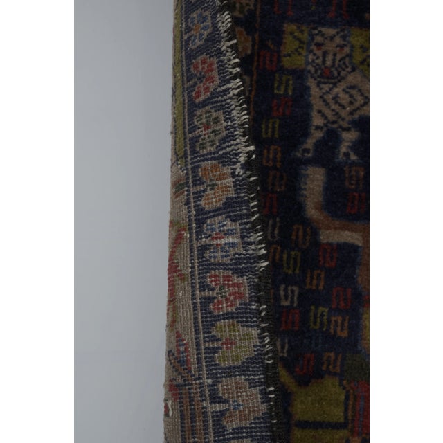 1970s Vintage Opal Blue Animal Garden Caucasian Rug For Sale - Image 10 of 12