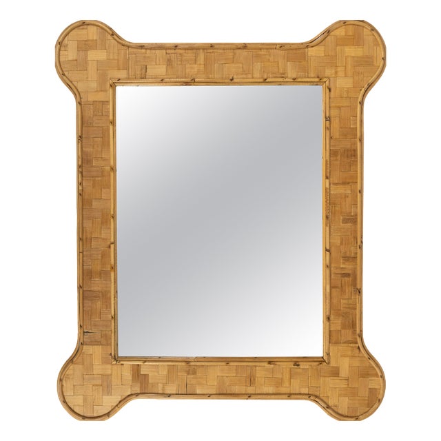 Mid-Century Modern Bamboo and Rattan Wall Mirror, 1970s For Sale