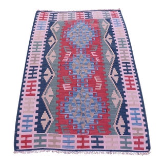 1970s Geometric Design Kilim Rug With Natural Dyes For Sale