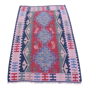 1970s Geometric Design Kilim Rug With Natural Dyes