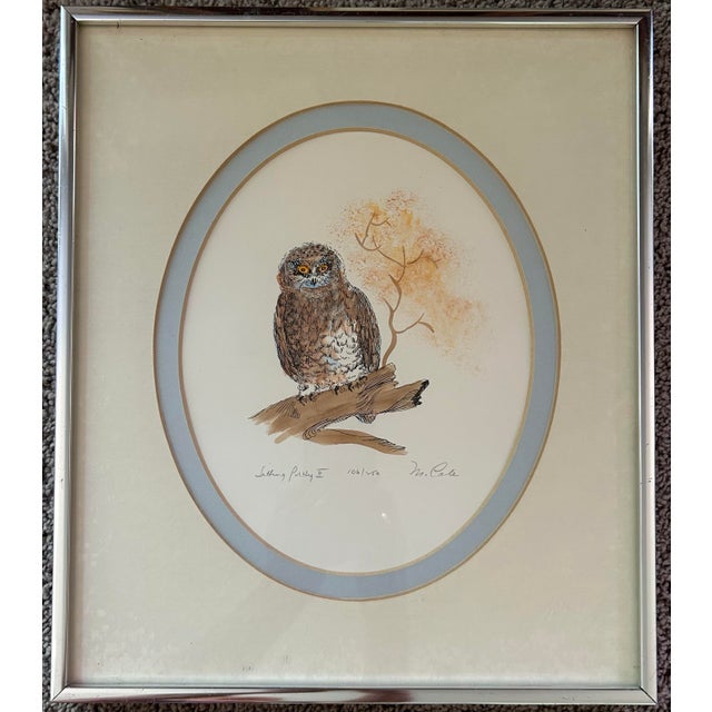 Impressionist Vintage 1970’s Set of Three (3) Framed Owl Lithographs For Sale - Image 3 of 10