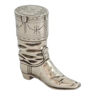 Antique Silver-Plate Boot Match Safe "W H" Monogram For Sale
