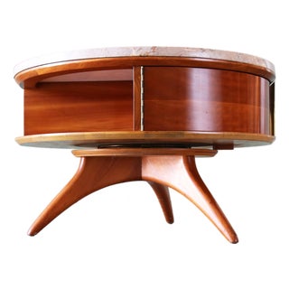 1953 Attributed Vladimir Kagan for Kagan Dreyfus Revolving Table Marble Cherry For Sale
