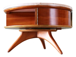 1953 Attributed Vladimir Kagan for Kagan Dreyfus Revolving Table Marble Cherry