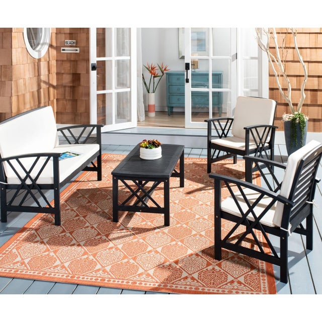 A distinctive double X motif adorns the sides of the Fontana 4 piece outdoor living set for a luxe transitional look....