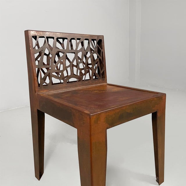 Italian Postmodern Chairs in Corten attributed to Marc Aurel for Metalco, 2010s, Set of 12 For Sale - Image 14 of 16
