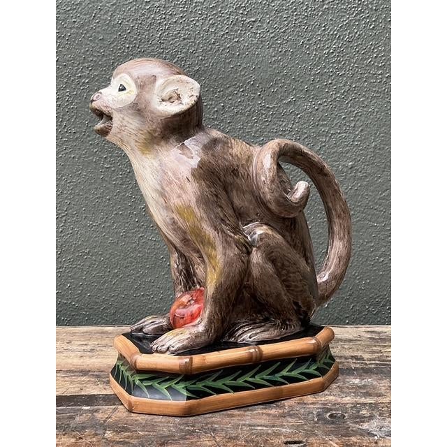 Vintage Glazed Ceramic Monkey Pitcher For Sale - Image 9 of 12
