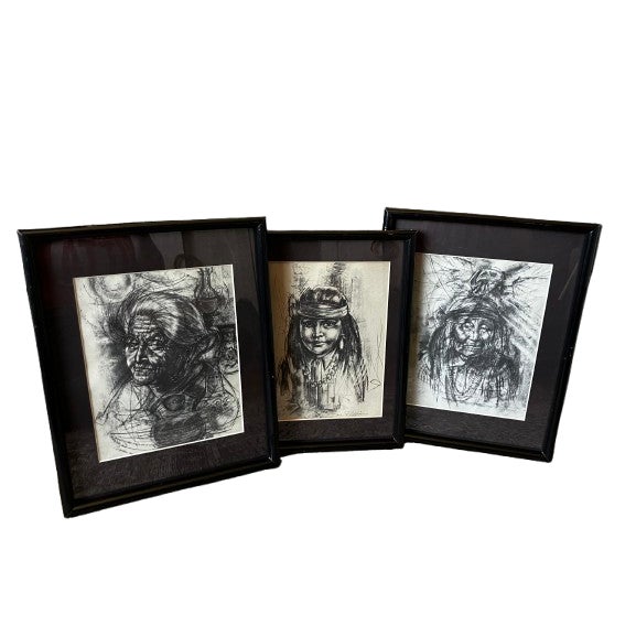 Vintage Set of 3 Framed MCM Don Ruffin Signed Native American Portraits - Limited Edition-Artist Proof For Sale - Image 4 of 18