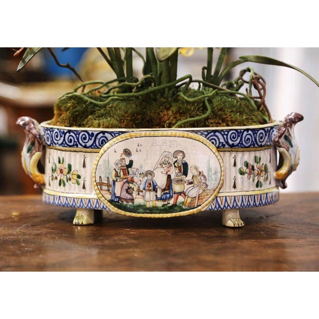 19th Century French Hand Painted Faience Jardinière Signed Hb Quimper For Sale In Dallas - Image 6 of 13