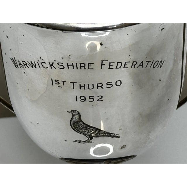 1 Traditional Mid Century British Sheffield Hallmarked Silver Plate Round Sporting Pigeon Racing Trophy Cup Warwickshire...