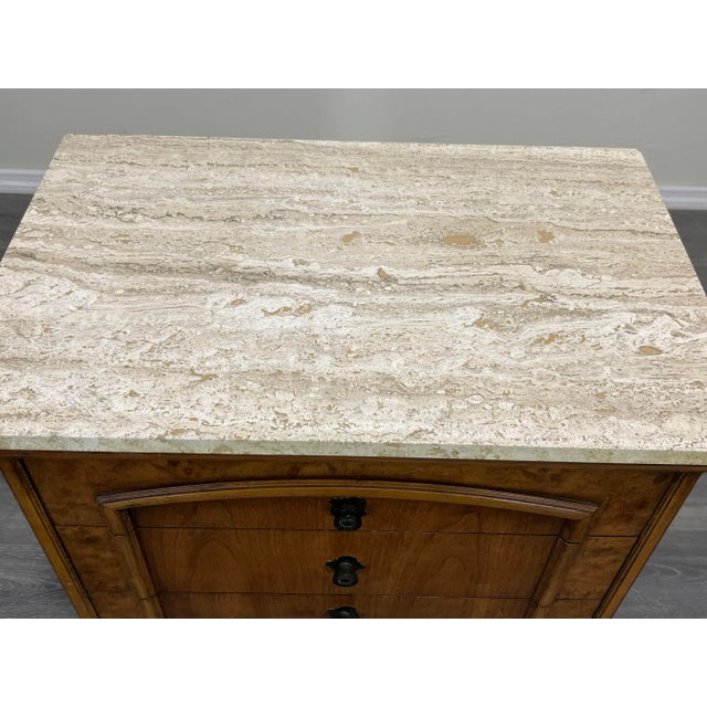 Wood Mid Century Walnut Burlwood Nightstand With Travertine Top For Sale - Image 7 of 8