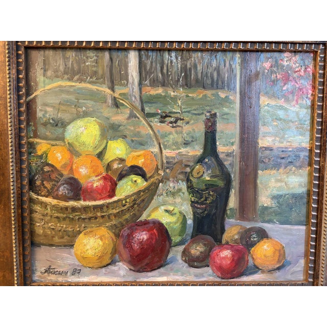 Ananiy Basin "Oklahoma Still Life" (Full Basket) 1989 Signed Russian Oil Painting, Framed For Sale In Panama City, FL - Image 6 of 7
