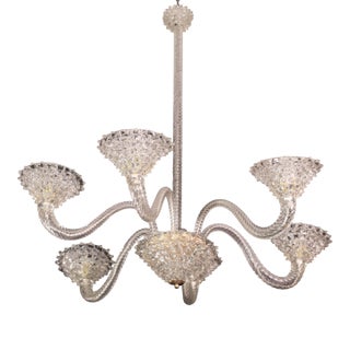 6 Light Rostrato Murano Glass Chandelier Attributed to Barovier & Toso, 1950s For Sale