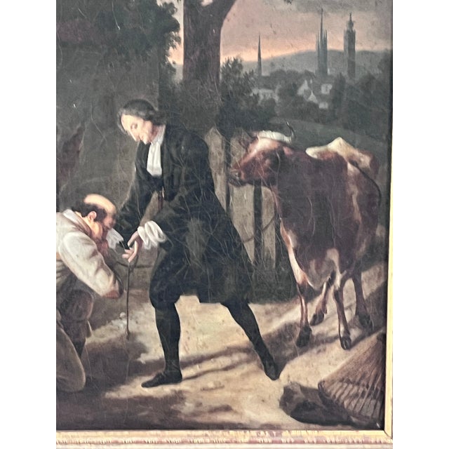 Antique European Oil on Canvas Genre Painting in Ornate Carved Frame For Sale In West Palm - Image 6 of 12