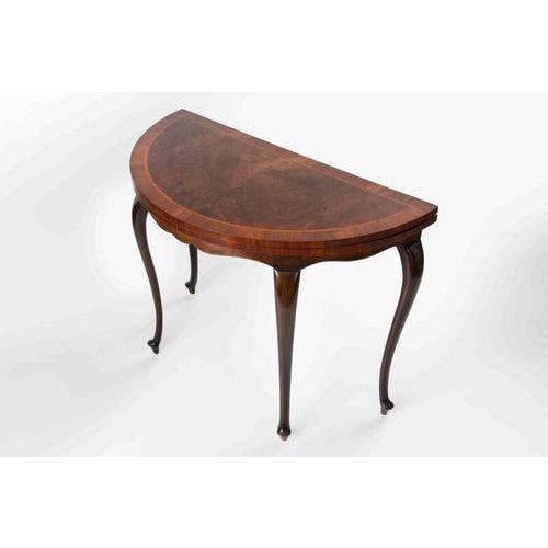 Vintage George III Style Walnut Demi-Lune Folding Game Table, England, 1950s For Sale - Image 9 of 12