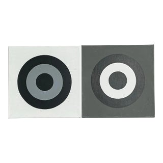 Vintage Boho Geometric Abstract Original Oil Paintings on Canvas Set of 2 For Sale