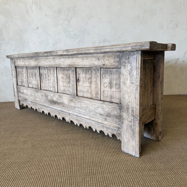 Vintage Reclaimed Fir 3 Door Carved Console For Sale - Image 4 of 18