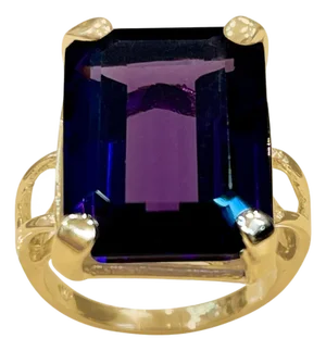 13 Carat Emerald Cut Amethyst Cocktail Ring in 14 Karat Yellow Gold