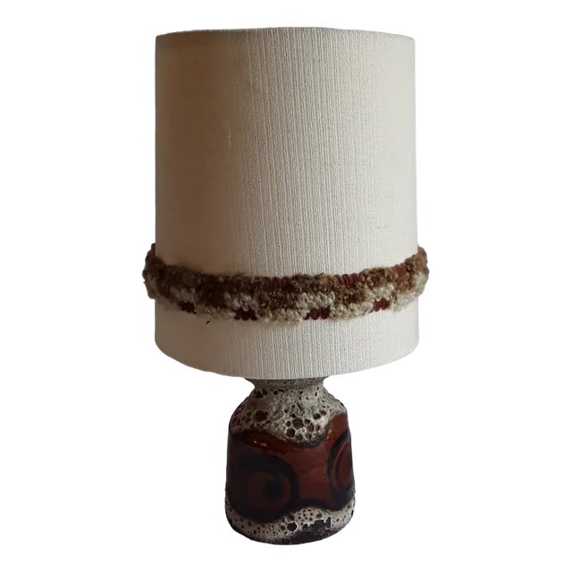 Vintage German Table Lamp with Brown Patterned Ceramic Foot in the style of Fat Lava by Dümler & Breiden For Sale