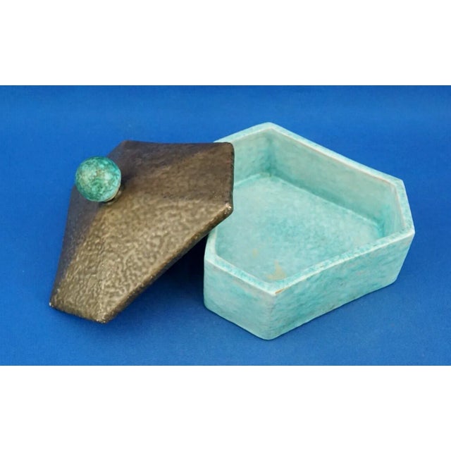 Ceramic 20th Century Art Deco Ceramic Box in Bronze Enamel from the Mga Factory, Albisola, Italy, 1920s For Sale - Image 7 of 18