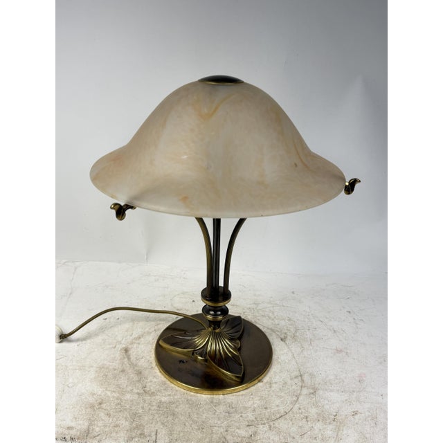 Cream Table Lamp in Brass and Opal Glass, 1980s For Sale - Image 8 of 9