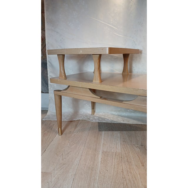 Vintage Mid-Century Modern Two-Tier Blonde Formica Step End Table For Sale - Image 11 of 13
