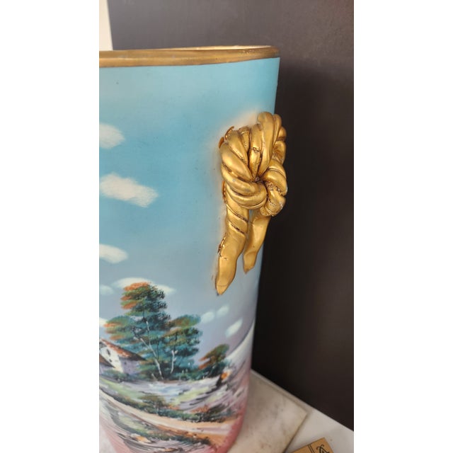 Vintage Hand-Painted Ceramic Umbrella Stand / Floor Vase For Sale - Image 4 of 18